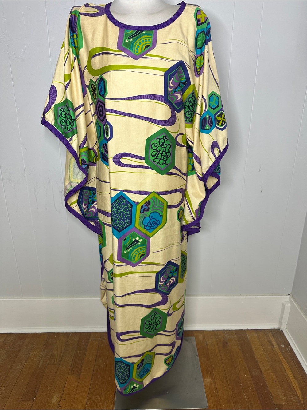 Vintage Mod Groovy Op Art Cotton Caftan Dress